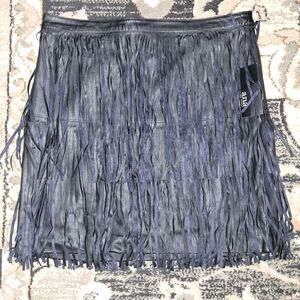 NWT Women's Small "A.N.A." Black Faux Leather Fringe Mini Skirt